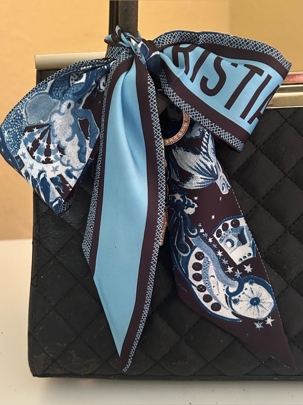 Boutique 2in1 Twilly Women Purse Scarf Van Gogh Blue White Reversible